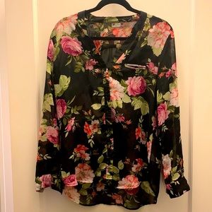 Sheer black floral blouse